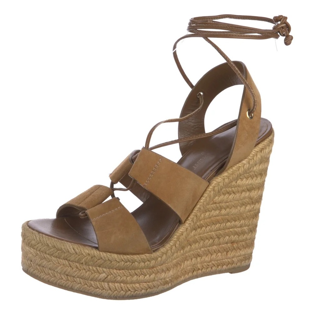 Saint Laurent Brown Wedge Espadrille Sandals